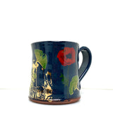 Black ginkgo and poppy mug